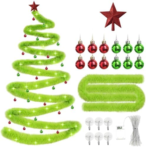 33FT DIY Christmas Tree Wall Decoration with LED Lights and Ornaments