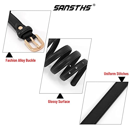 Sansths 2 Pack Women Thin Skinny Faux Leather Belt Waist Belt With Metal Pin Buckle For Dress Jeans, Black Brown S #TOP5