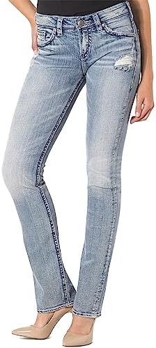 Silver Jeans Co. Women's Suki Mid Rise Slim Bootcut Jeans, Light Wash Indigo, 28W x 31L