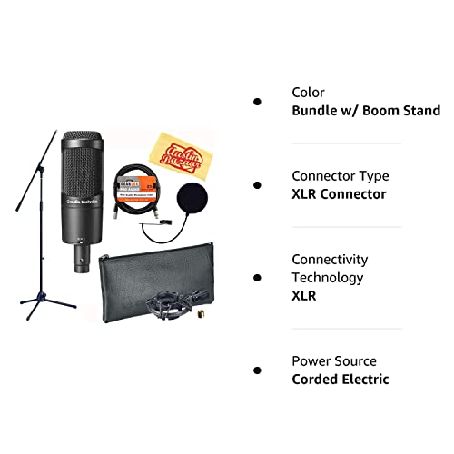 Audio-Technica At2050 Multi-Pattern Condenser Microphone Bundle With Boom Stand, Pop Filter, Xlr Cable, And Austin Bazaar Polishing Cloth #TOP5
