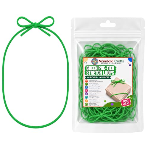 Mandala Crafts 16 Inch Green Pre-Tied Stretch Loops for Gift Wrapping