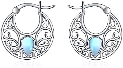 YONFQE Bohemian Boho Earrings Sterling Silver Moonstone Dangle Filigree Hoop Drop Tribal Ethnic Jewelry Gift for Women Girls