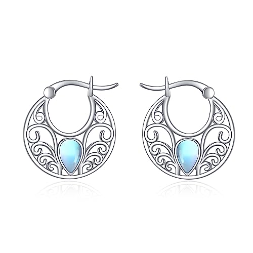 Yonfqe Bohemian Boho Earrings Sterling Silver Moonstone Dangle Filigree Hoop Drop Tribal Ethnic Jewelry Gift For Women Girls #TOP1