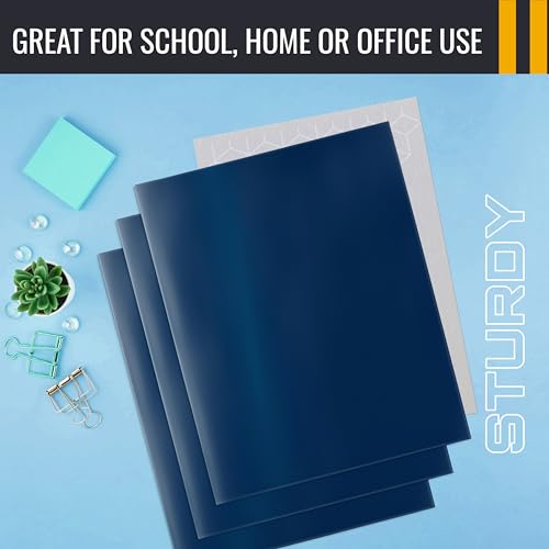 Image of Better Office Products 2 Pocket Glossy Laminated Navy Blue Paper Folders, Box of 25, Letter Size, Dark Blue Paper Portfolios 25 Pack