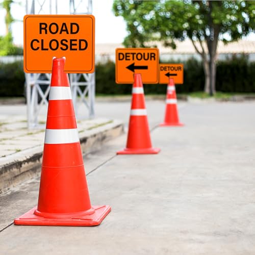 6 Pcs Traffic Cone Arrow Signs 10.4"x 12.6" Orange Sidewalk Warning Detour Road Closed Directional Left Right Arrows Sign for Outdoor Barricade Construction by LTEIWFPE - Image 6