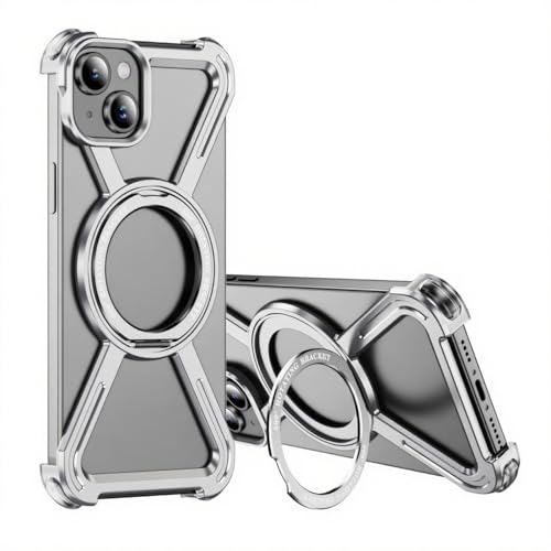 Coque iPhone 14 antichoc transparente argentée avec support rotatif IMEIKONST