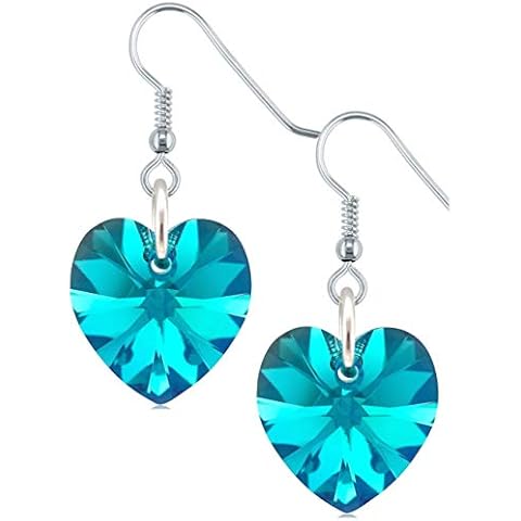 Women 925 Silver December Birthstone Turquoise Love Heart Earrings Genuine Austrian Crystal Jewellery Cover