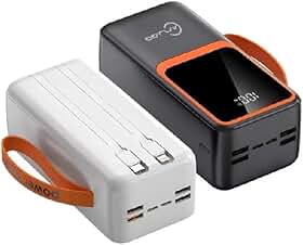 Carregador de Alta Autonomia 50000mah Conexão Digital Turbo PD para Viagens e Camping Fonte de Energia Portátil Turbo 22.5W PD Ultra Capacidade Multidispositivo (Preto/Branco)