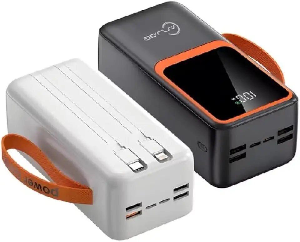 Carregador de Alta Autonomia 50000mah Conexão Digital Turbo PD para Viagens e Camping Fonte de Energia Portátil Turbo 22.5W PD Ultra Capacidade Multidispositivo (Preto/Branco)