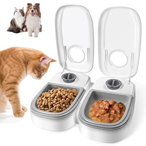 2PCS Cat & Small Dog Automatic Feeder with 48H Timer, 700ML Automatic Pet Feeder, Food Timer Dispenser for Dry & Wet Food