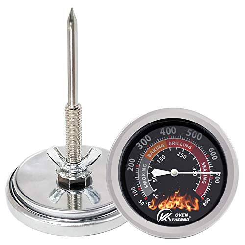 KT THERMO Grill Thermometer Barbecue Charcoal Smoker Temperature Gauge Grill Pit Replacement Thermometer for BBQ Meat Cooking Lamb Beef, Stainless Steel Temp Gauge, Oven Wood Stove Accessories, Black