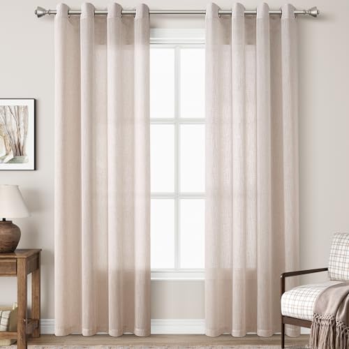 Nanspring Oatmeal Linen Curtains 84 Inches Long for Living Room
