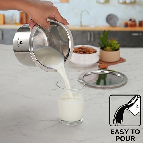 Image of MIKARA Stainless Steel Tope with Lid | Flat Bottom Patila | Heavy Duty Kitchen Cookware| for Gas & Induction Use| Strong, Durable & Multipurpose Cookware. Space Saving (650 ml)