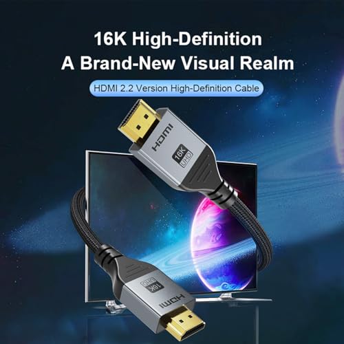 16K HDMI 2.2 Cable 3.3FT, 96Gbps Ultra High Speed 16K@60Hz 8K@120Hz 4K@480Hz HDMI Cord, HDCP 2.3 & HDR10 HDMI Cables for PS5/Xbox Series X|S/Roku TV/Gaming PC/Monitor/Blu-ray/Projector