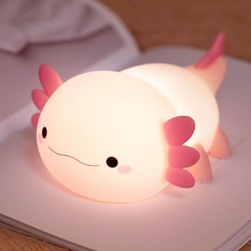 VoMii Axolotl Nachtlicht für Kinder, niedliche Axolotl Lampe Silikon Baby Kinderzimmer Nachtlampe, Dimmbare Squishy Touch Nachttischlampen, wiederaufladbare Kawaii Tier Lampen Geschenke