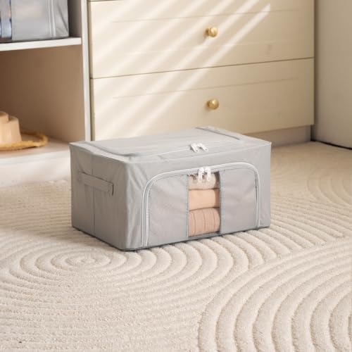 Image of HOKIPO 24L Small Folding Storage Box and Organiser for Clothes, Wardrobe Storage Box, Light Grey Pack of 1 (AR-6669-LGRY)