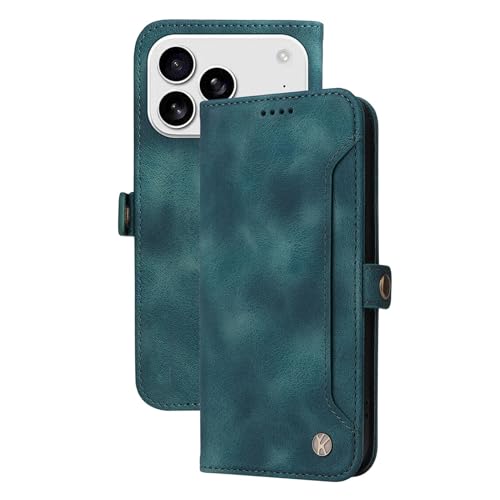 Étui en cuir iPhone 17 Pro Max housse portefeuille antichoc verte