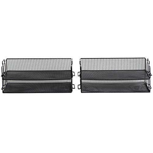 Klickpick Office 4 Tier Stackable Heavy Duty Metal Desktop Letter Tray File Organizer Sorter Desk Document Organizer Shelf Tray Magazine Holder Paper File Newspaper Organizer Tray - Black (Black)