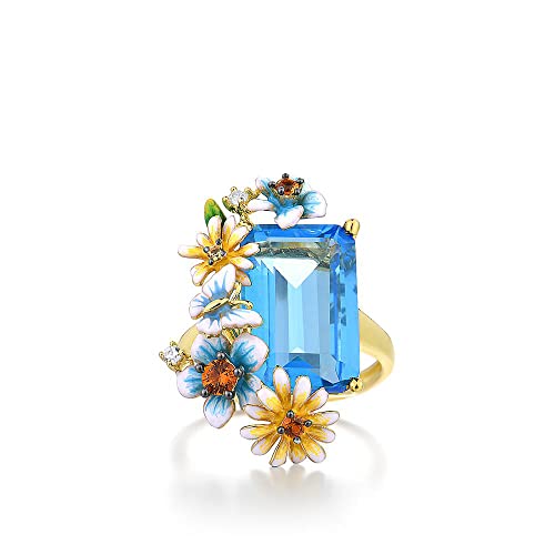 Bague 925 sterling EKSED pour femme anti-ternissement pierre bleue
