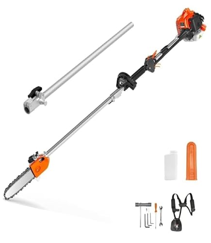 NEO-TEC 26CC Gas Pole Saw – Extendable 6.9-9.5 FT Gas-Powered Tree Trimmer, 10" Chainsaw Bar, 90° Adjustable Head, Cuts Branches up to 8", Auto-Oil for Yard Pruning & Tree Maintenance