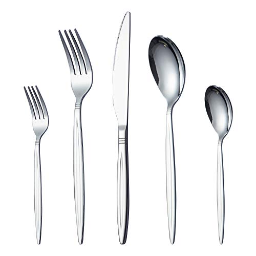 HOMQUEN Juego de Cubiertos para Cubiertos de 30 Piezas, Utensilios de Acero Inoxidable Juego de Servicio para 6, Acabado de Espejo, Apto para Lavavajillas (Plateado)