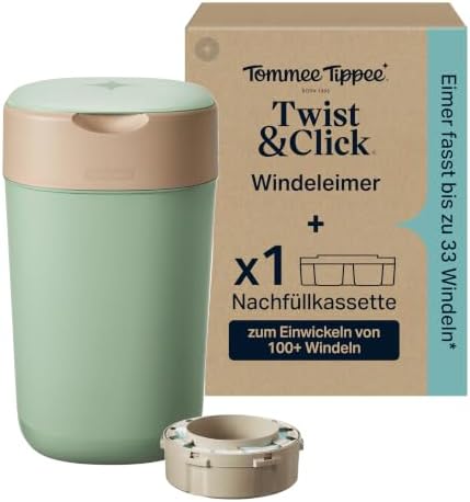 Tommee Tippee Twist & Click Windeleimer, 1x 10,5-m-Nachfüllkassette, Grün