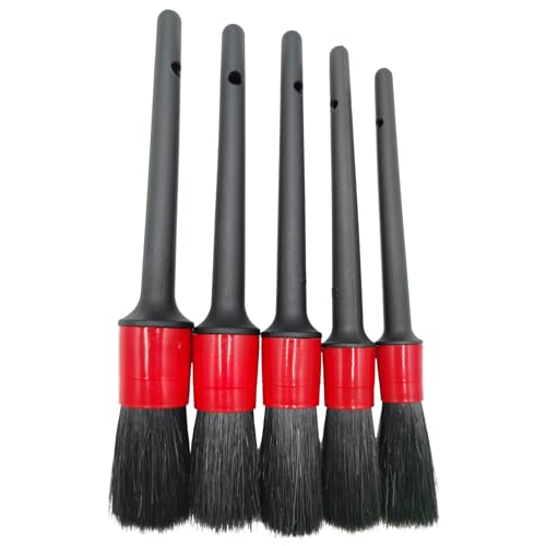 Car Detailing Brush Set of 5 – Soft Boar Hair, Car Wash Brush, Wheel Cleaner Brush, Car Dust Brush, Car Interior Leather Seat and Vent Brush, Car Detailing Kit