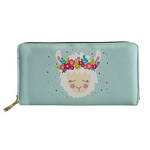 Woisttop Damen-Geldbörse, lang, mit Reißverschluss, PU-Leder, Brieftasche, Reise-Kartenhalter, niedliches Tier-Design, Alpaka-Kopf (Grün) - Woisttop Cover