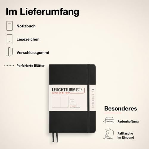 Leuchtturm1917 318651 Carnet medium A5 Couverture souple 121 pages numérotées Noir – vue 7