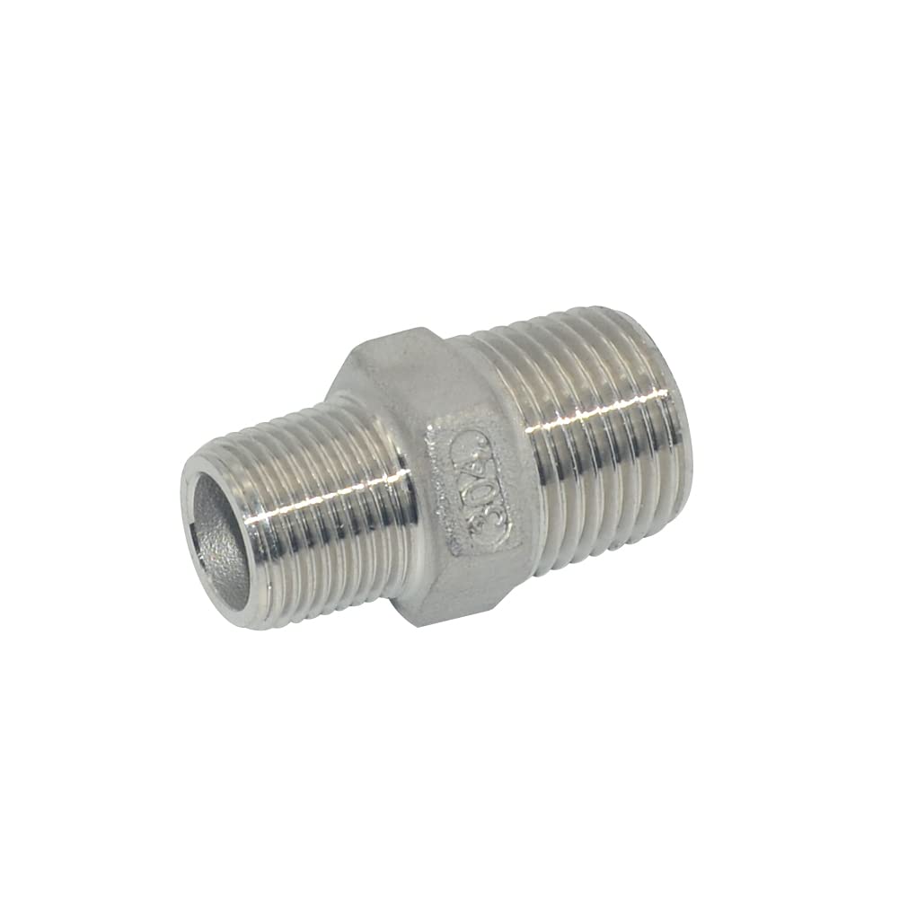 Quirkmyn 1/2" To 3/8" NPT Stainless Steel Reducing Nipple (2-Pack) – Hex Pipe Fitting Adapter For Plumbing & Gas