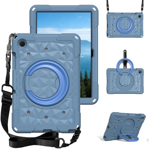 Samsung Galaxy Tab A11+ Plus 11 �C���` 2025 �P�[�X �q���A�e�B�[������ �X�g���b�v�n���h���Ɖ�]�X�^���h�t�� �y�� �ϏՌ� �q���ɗD�����J�o�[ �L�b�N�X�^���h & �V�����_�[�X�g���b�v�t��(Blue 1)