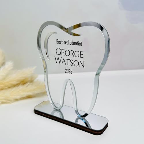 Image of Personalised Tooth Shape Acrylic Dentist Award Trophy