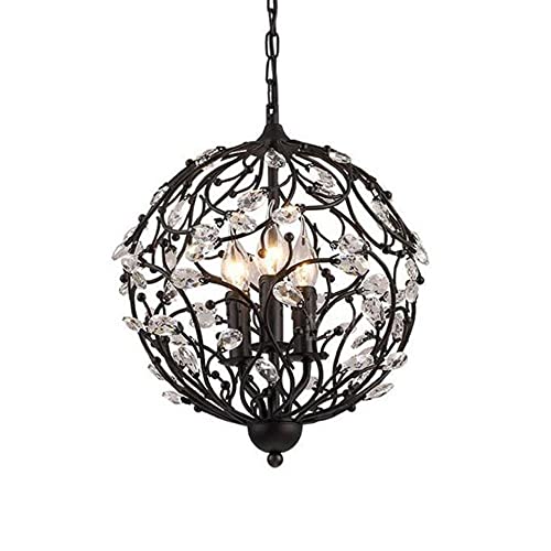 Lustre industriel noir suspension cage vintage E14 pour salon et cuisine 40cm