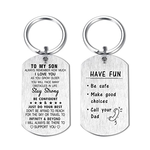 DEGASKEN Son Gifts from Dad, Have Fun Be Safe Make Good Choices Call Your Dad Keychain, Christmas Ideas
