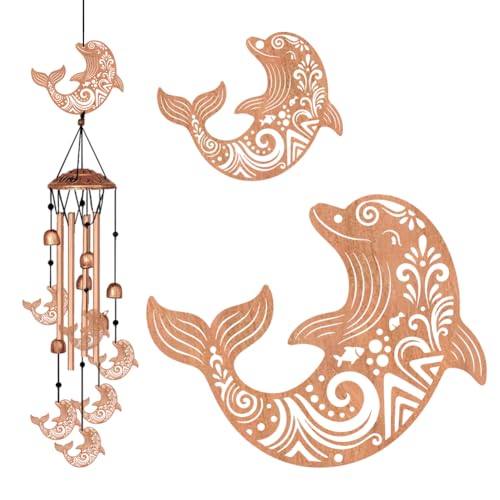 BEUNITONE Wind Chimes for Outside, Dolphin Moon Aluminum Tube Windchime Melodious Melodic for Porch Patio Garden Decor, Unique Metal Memorial Wind Chimes Housewarming Gifts for Friends and Family