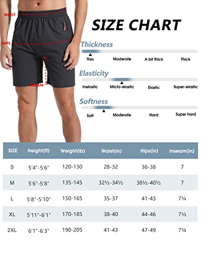 Kuenlun Top Men's Athletic Shorts Quick Dry Workout Gym Shorts With Zipper Pockets For Running Hiking Sports 7 Inch Grey #TOP5