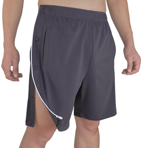 Tear Away Shorts Easy Dressing Breakaway Post Surgery Unisex Snap Shorts Hip Knee Waist Ankle Leg Hurt Surgical Recover Short Pants Adaptive Clothes Open Leg Shorts Dark Grey