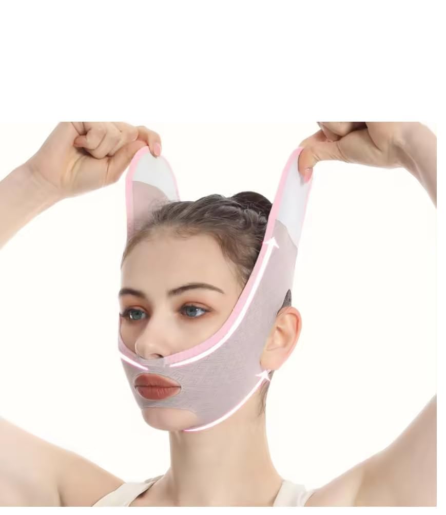 Facial Slimming Belt, Double Chin Reducer Reusable V-Shape Face Mask for Men & Women Facial Shaped UPLift Belt, Slim Cheeks Lifting Jaw Line Shaper Anti Wrinkle Strap Elastic Face Bandage(1 PCS)(J121)