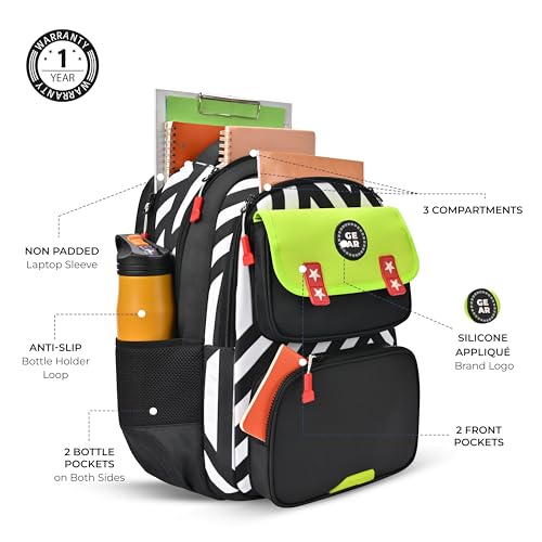 Gear Play Block Backpack 17"/31L Medium Water Resistant School Bag/Casual Backpack/Daypack/Travel Backpack/Kids Bag for Boys/Girls (Green-Black) - Image 5