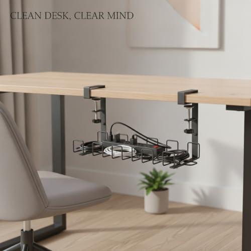 Bandeja de Gestión de Cables Bajo Escritorio, Cesta de Alambre de Acero Inoxidable para Organización de Regletas, Negro miniatura 2