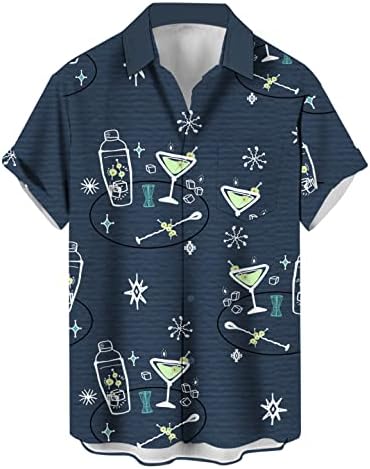 Men's Shirts Bowling Short Sleeve Print Regular Fit Trendy Lapel Button Down Chest Pocket Vintage Shirts Tops-Martini Shaker-L