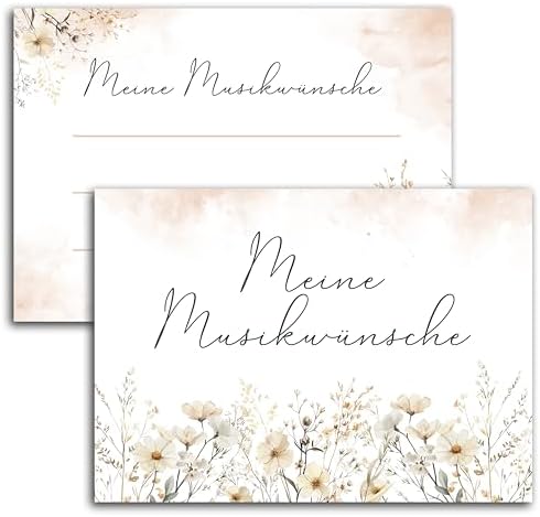 50 x Music Wish Cards Wedding Party Birthday Beige Watercolour Flowers A7 2-Sided Set Music DJ Wish Cards Anniversary 20 30 40 50 60 70 80 Music Cards Party Cards Music Wish Music Wishes image 5