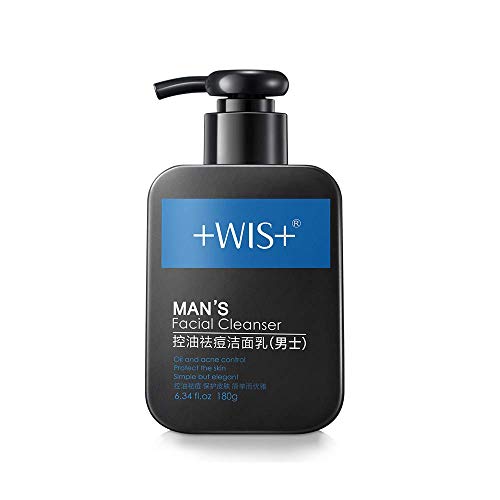 WIS Men Face Wash Oily Skin, Hydration Moisturizing, Nature Charcoal Facial Cleanser Deep Cleaning Sensitive Skin, Oil Control, Remove Blackheads, Anti-Acne, 6.34 Fl.oz