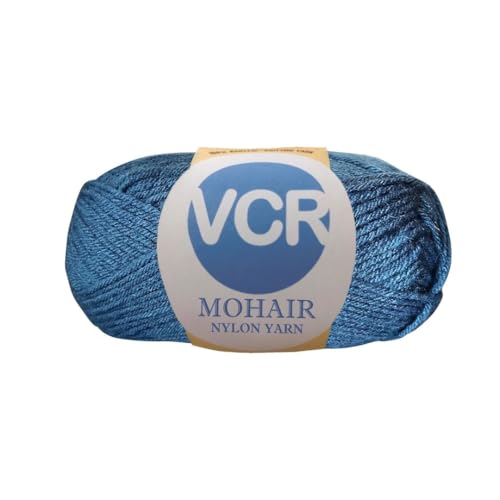 Image of VCR Mohair Nylon Prussian Blue Yarn, 100 Grams Hank, 196 Meters Length, Acrylic 75%, Mohair Nylon 25%, Pack of 1 Yarn, Soft Crosia Threads, Suitable for Winter Garments.