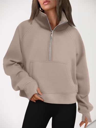 Image of AUTOMET Womens Sweatshirts Half Zip Fleece Pullover Fall Outfits | Fall Fashion Clothes 2026,Cropped Hoodies,Cute Y2k Tops,Quarter Zipper Sweater,Winter Loungwear Outfits