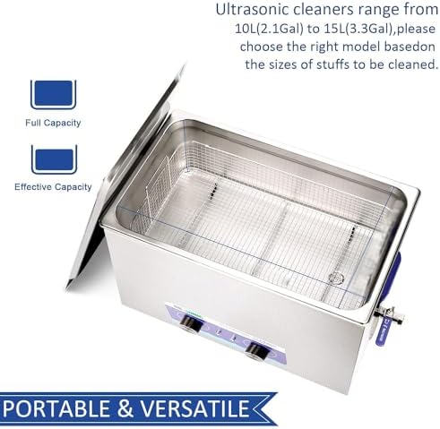 Professional 10L Ultrasonic Cleaner with Timer & Heater - Heavy Duty Stainless Steel for Jewelry, Watches, Eyeglasses, and Metal Parts Cleaning