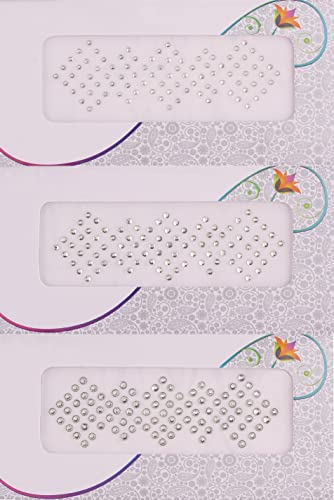 Vama Fashions Round Bindis White Crystal Stone kumkum sticker Diamond Cut Kundan Silver bindiya Set For Women (Pack of 3 Sheets Mix Sizes), Medium