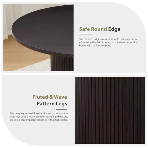 Image of 31.5 inch Round Dining Table for 2-4, Modern Kitchen Table with 2-Tier Storage Shelf, Small Wooden Circle Dining Tables with Fluted Base for Home Dining Room Living Room (Blackened Brown)