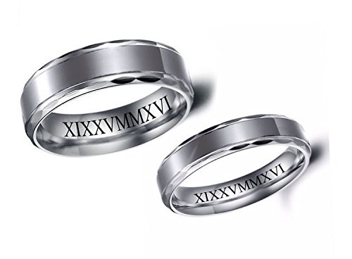 Personalized Stainless Steel Diamond Cut Two Tone Ring Set Custom Engraved Free In Any Language - His & Hers Couple's Ring Set - Wedding Band Set - Ships from USA2