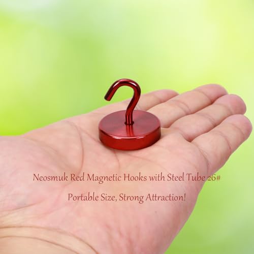 Image of Neosmuk Magnetic Hooks Steel Tube Design for Cruise,100lb+ Red,10 Pack | Cruise Ship Essentials,Heavy Duty Magnett Hooks for Cabins, Refrigerator, Grill, Hanging, and Travel Extra Strong Must-Haves